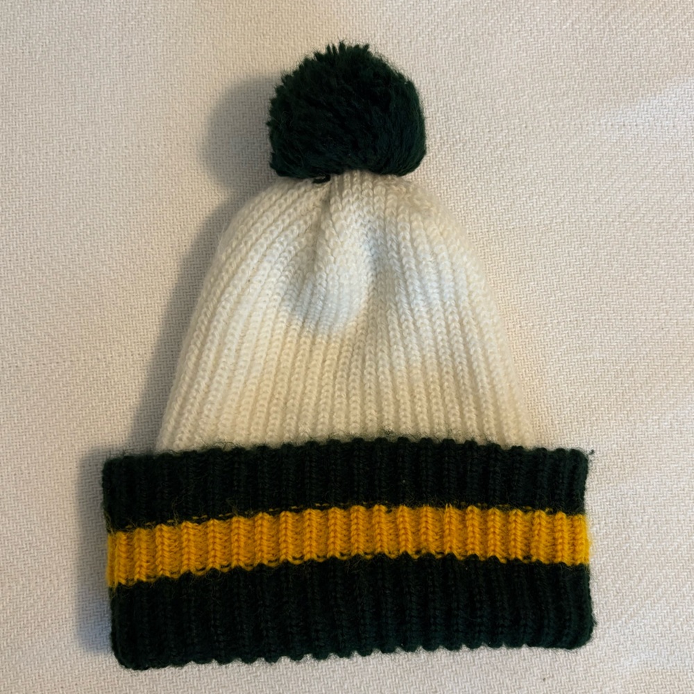 Striped Knit Beanie - White, Green, and Yellow, Green Bay Packers Stretchy Hat
